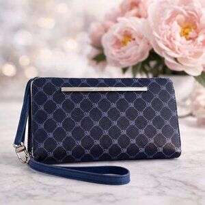Steve Madden SM Logo Zip Wristlet Wallet Blue